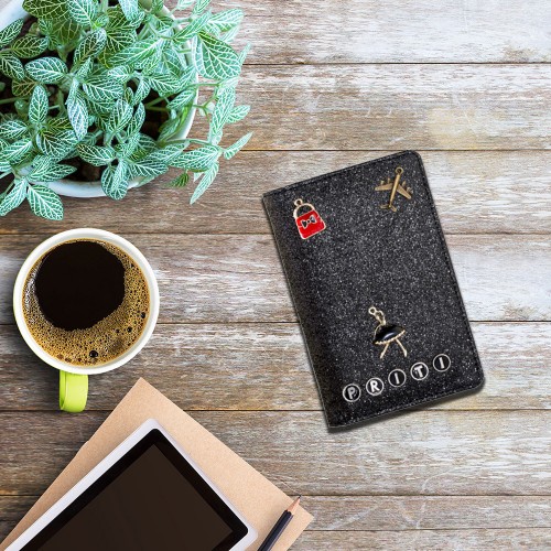 Personalized passport cover Glitter black