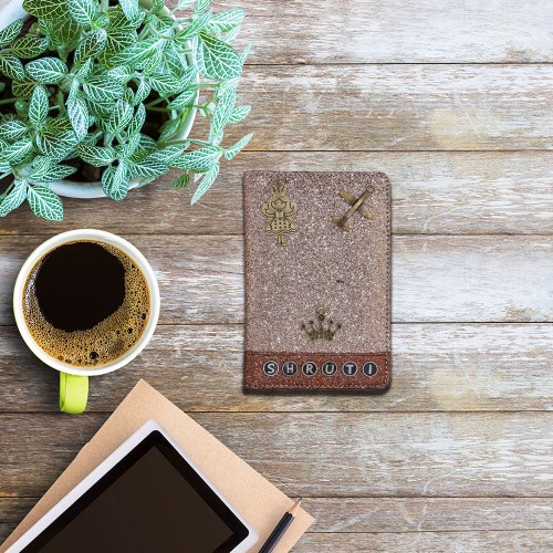 Personalized Passport Cover Glittering Gold & Brown